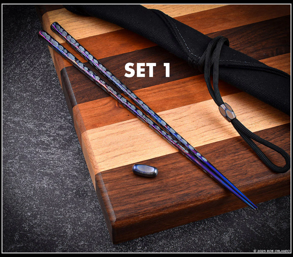 Forged Titanium Chopsticks - Flamed Finish - 6 Unique Sets
