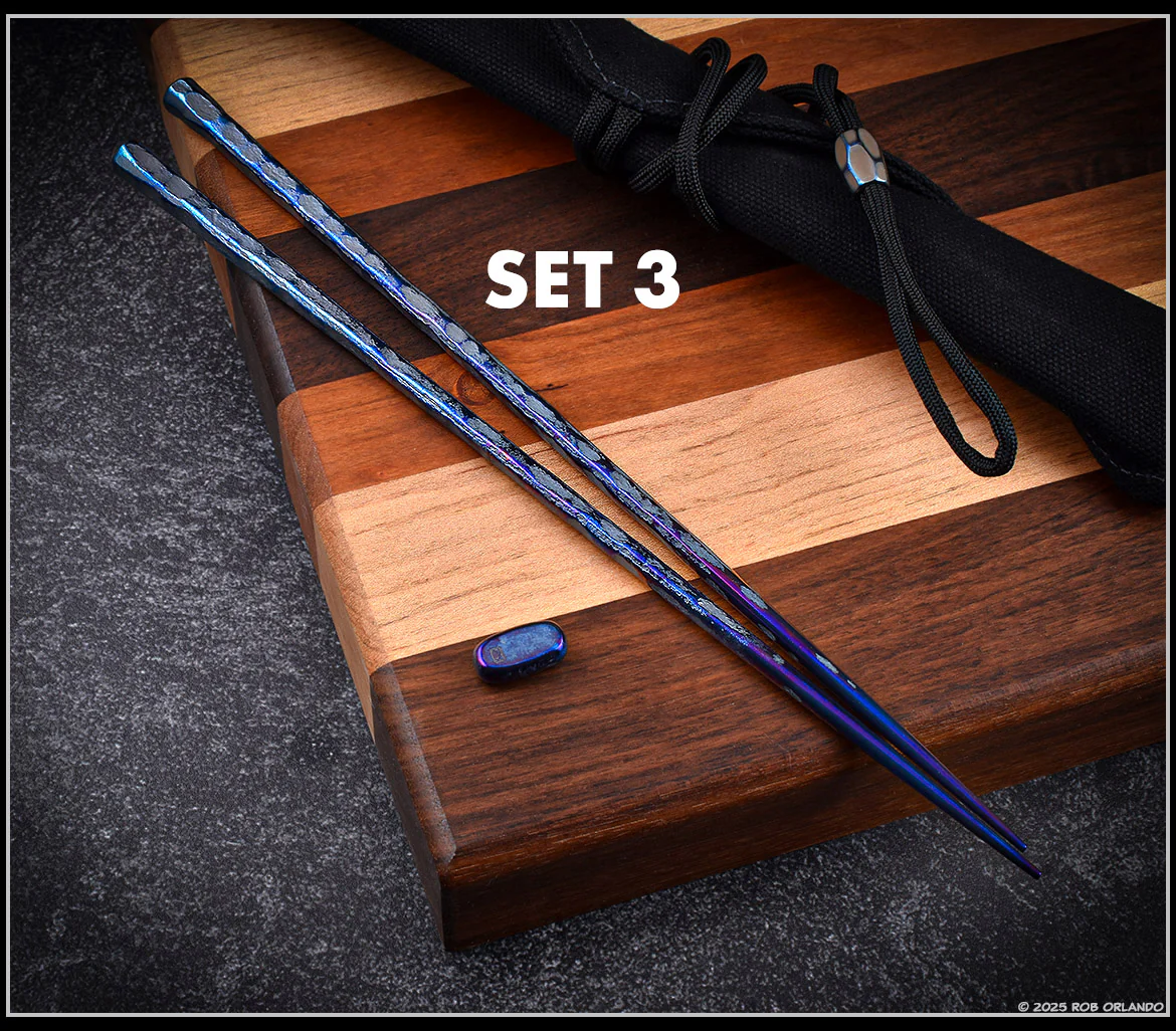 Forged Titanium Chopsticks - Flamed Finish - 6 Unique Sets - Image 3